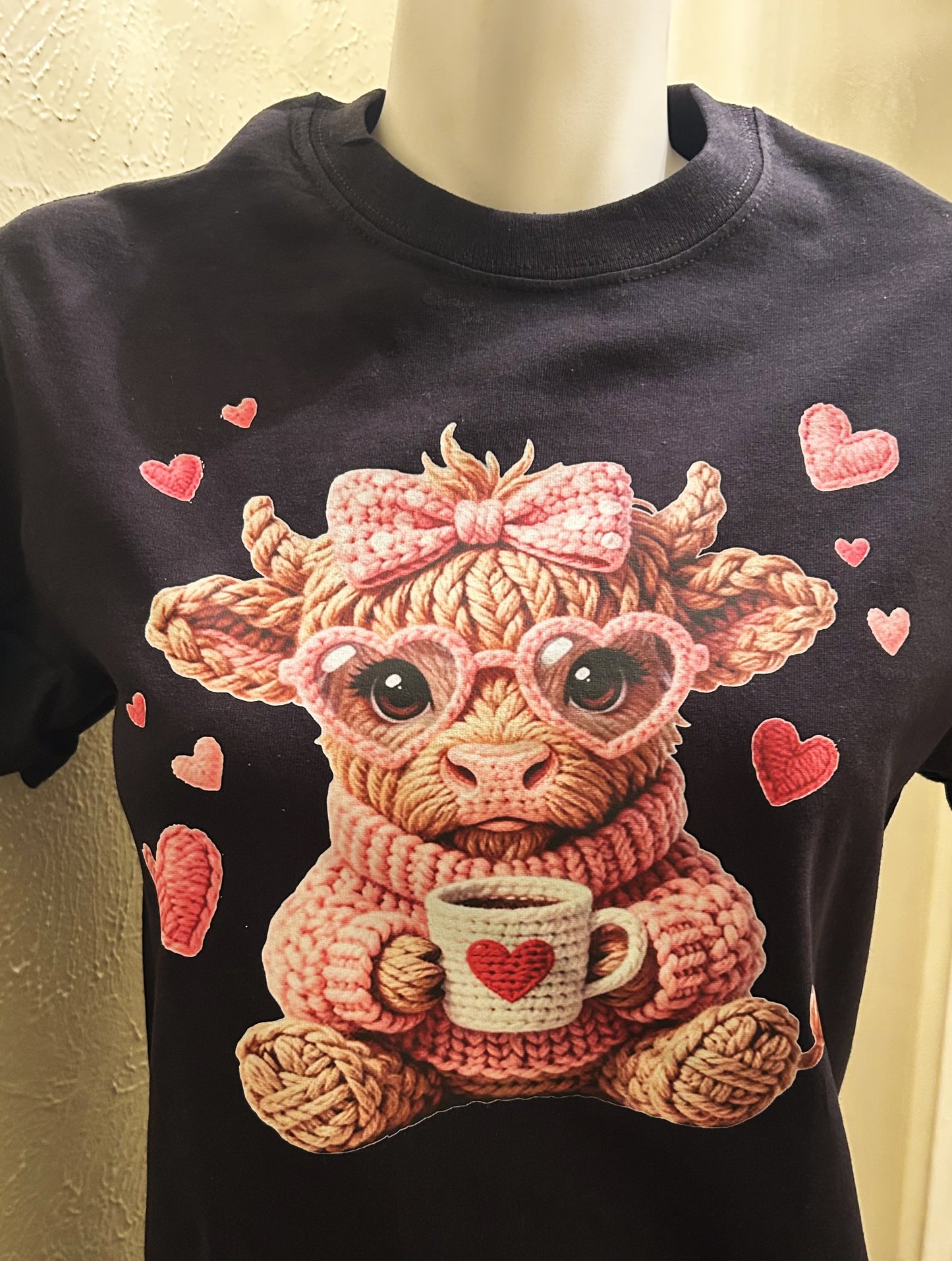 Valentine's Crochet Cow T-shirt