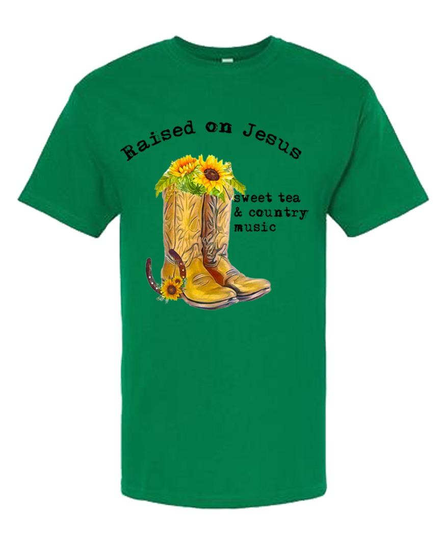 "Raised On Jesus & Sweet Tea" Short Sleeved T-Shirt